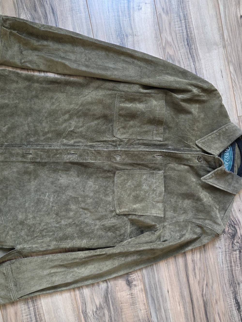 Lightweight Olive Green Suede Leather Shirt Jacket -